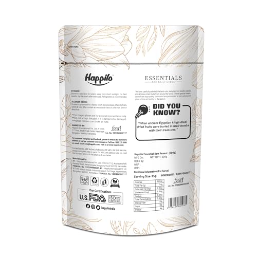 Image of Happilo Essentials Raw Peanut 500g, Plant-based Protein, Healthy Snacks, Guilt-Free (Pack of 2)