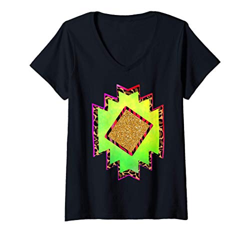 Womens Cute Aztec country shape western rodeo women cheetah serape V-Neck T-Shirt