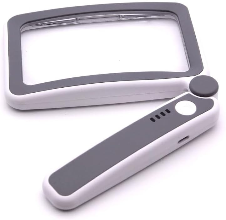 Rectangular Magnifying Glass with LED Light Foldable Magnifier Dimming Modes for Books Pages