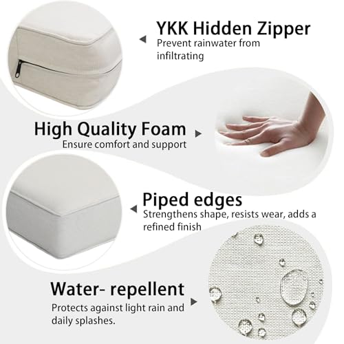 Garden lucky 23.5"x25" Outdoor Deep Seat Patio Cushions Set of 2, Deep Seat Bottom Resilient Foam Filling Water-Resistant Stain-Resistant UV Resistant Weather Resistant with YKK Zippers,Almond by Garden lucky - Image 5
