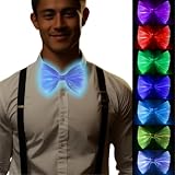 light up bow tie Rechargeable LED Fiber Optic Bowtie 7 Colors & 5 Modes - Disco, Rave, EDM Party Accessories for Men & Women (Wihte, 5 inches)