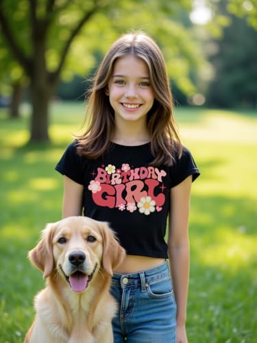 Image of Little Girls Crop Tops Cool Summer T-Shirt Crewneck Short Sleeve Fashion Tee Size 6-14