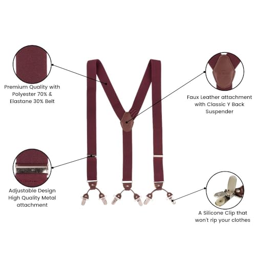 Image of The Tie Hub Suspenders for Men | Slim Clip-On Y-Back Elastic Braces | Adjustable 1.25 Inch | Formal Wedding Office