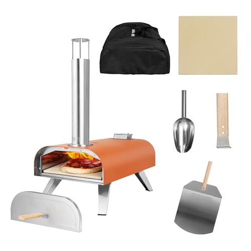 George Foreman Outdoor 12 Wood Pellet Portable Wood Fired Pizza Oven in Deep Orange with Paddle and Carry Bag BBQ Oven & Smoker Foldable Legs GFWPPO1ORPC