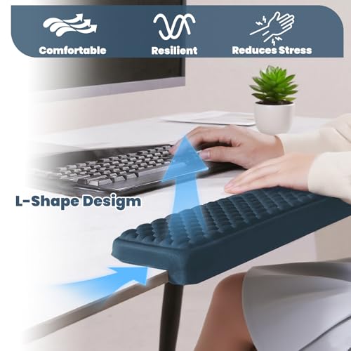 Image of Arm Rest for Desk, L-Shaped Memory Foam Elbow Pads with Non-Slip Base, 2-Piece Ergonomic Desk Edge Cushion & Wrist Rest for Computer Keyboard, Office and Home Use (Blue)
