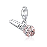 I Love Music Microphone Voice Charms 925 Sterling Silver Champagne Crystal Pendants fit Pandora Bracelet Necklace (Microphone Voice Charms)