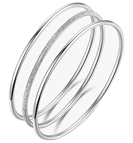 BUYITO Sterling Silver Bangle Bracelets for Women Fashion Jewelry Simple Adjustable 925 Silver Plated Cuff Bangles for Women Mom Wife Valentine Mothers Day Gift (Silver-A1)