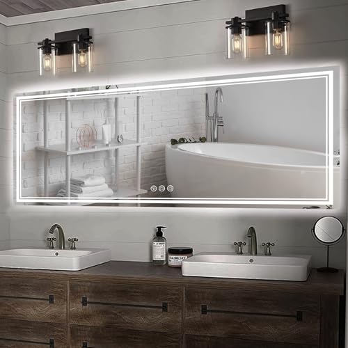 Image of 84x40 Inch LED Bathroom Mirror with Frontlit & Backlit（Independent Control）, Lighted Mirror for Bathroom Wall with 3-Color Dimmable & Anti-Fog, Vanity Mirror with Lights