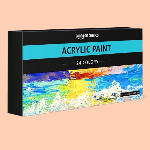 Amazon Basics Acrylic Paint Tubes Set with Rich Pigments Non Fading 0.74oz 24 Colors Multicolor