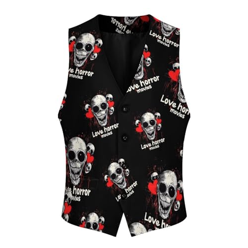 I Love Horror Movies Novelty Men's Suit Vest Funny Formal Dress Vests Business Waistcoat3