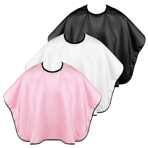 Josojoou 3PCS Makeup Capes, Waterproof Medium Length Barber Cape，Salon Cape with Adjustable Neckline for Makeup Artist Hair Salon (Black, White and Pink)