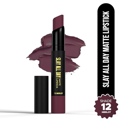 Image of Hilary Rhoda Slay All Day Matte Lipstick | Transfer-proof & Smudge-proof | Long-Lasting & Premium Creamy Lipstick | Waterproof & Vibrant Colour lipstick | 2.6g (Merlot - Shade 12)