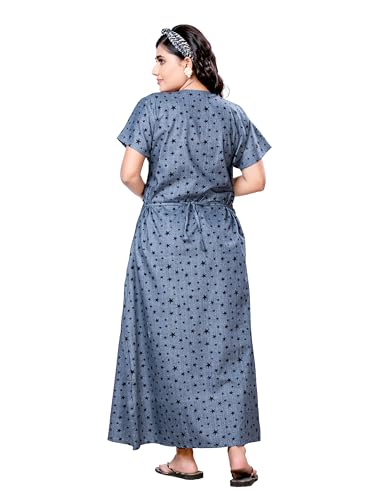 Image of PNAEONG Women's Printed Cotton Nighty, Gown Maxi - Free Size Grey
