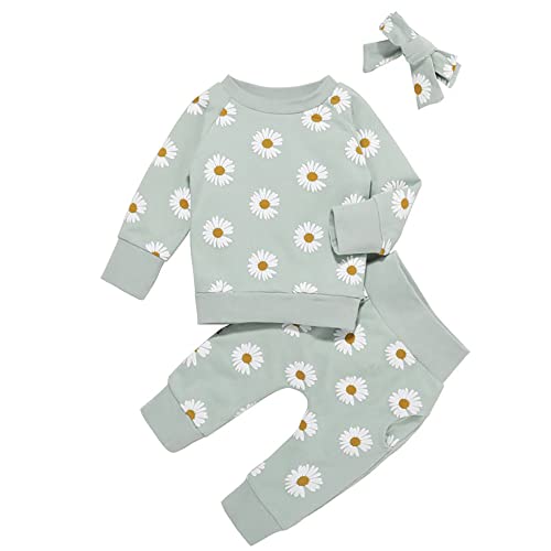 Image of WHBFRG Baby Girl Clothes, 3 Pieces Long Sleeved Cute Toddler Infant Outfits Kids Tops and Pants Set