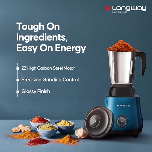 Image of Longway Super Pro Juicer Mixer Grinder | Up to 750W Max Output Powerful Motor | 4 Jars for Grinding, Mixing, Juicing | 2 Years Warranty (Blue & Black)