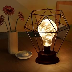 Yuragim Metalen tafellamp, zwart, tafellamp, vintage Scandinavische stijl, industriële tafellamp, diamantvorm, draadloos…