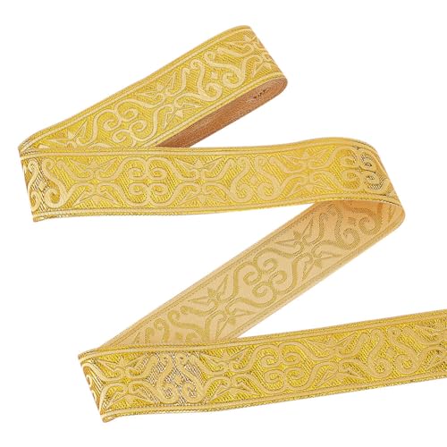 HOBBIESAY Cinta de poliéster bordada vintage dorada con ribete jacquard de 33 a 35 mm de ancho, 7.5 yardas