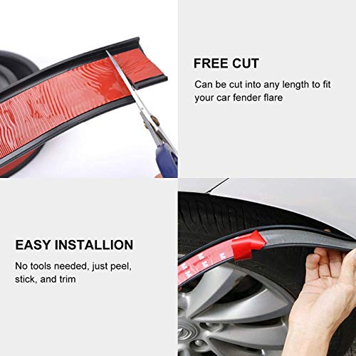ALAVENTE Car Wheel Tires Eyebrow Strip, 2 Pcs Universal Car Wheel Fender Flare Extension Wheel Eyebrow Arch Trim Lips Strip 2.16 inch / 55mm Extension Moulding Protector (2.16×59 inch) - Thumbnail 2