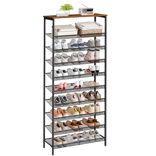 HOOBRO Shoe Rack for Entryway, 10-Tier Shoe Shelf, Large Capacity Shoe Storage Organizer for 27-30 Pairs of Shoes, Front Door Entrance, Hallway, Closet, Space Saver, Rustic Brown and Black BF110XJ01G1 by HOOBRO - Used condition - Image 9