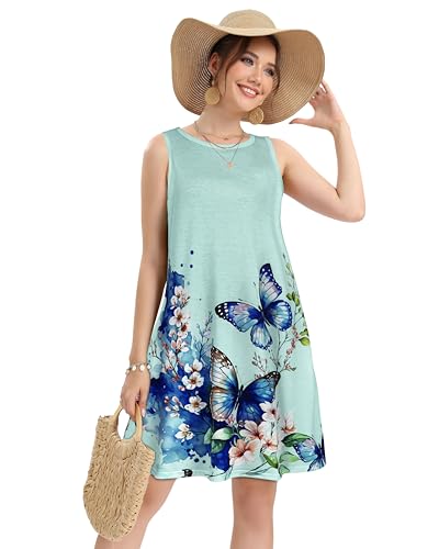 Image of elescat Women's Summer Dresses 2026 Beach Casual Sleeveless Floral Print Tank Loose Sundress with Pocket