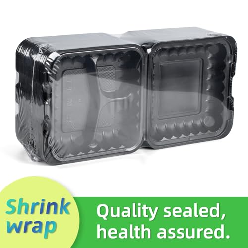 LEOBOX Meal Prep Containers, Reusable 65 Pack Clamshell Food Container 7.8 Inch Black MFPP 3 Compartment To Go Bento Boxes - Thumbnail 2