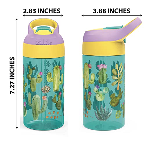 Zak Designs 16Oz Riverside Desert Life Kids Water Bottle With Straw And Built In Carrying Loop Made Of Durable Plastic, Leak-Proof Design For Travel, Cactus-Flamingo Pineapple, 2Pk Set #TOP6