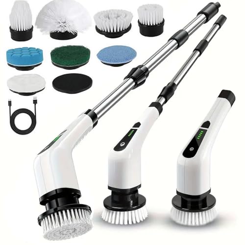 Image of Electric Spin Scrubber,Cordless Cleaning Brush,Shower Cleaning Brush with 8 Replaceable Brush Heads, Power Scrubber 5 Adjustable Speeds for Floor Bathroom Shower Bathtub Glass Car, Gift