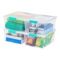 IRIS USA 12 Qt. Plastic Storage Bins Containers with Lids, 4 Pack, Sensory Bin, Craft Storage, Craft Organizers and Storage, Organizing Container for Home, Office and Art Supplies, Stackable, Clear