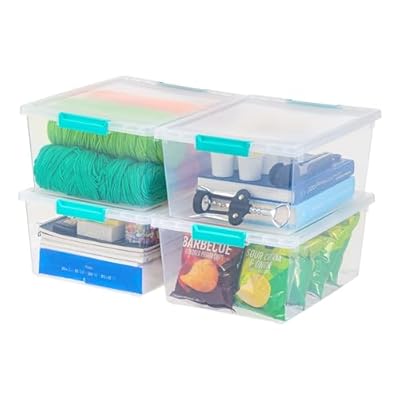 IRIS USA 12 Qt. Plastic Storage Bins Containers with Lids, 4 Pack, Sensory Bin, Craft Storage, Craft Organizers and Storage, Organizing Container for Home, Office and Art Supplies, Stackable, Clear