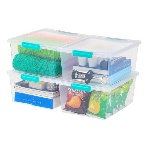 IRIS USA 12 Qt. Plastic Storage Bins Containers with Lids, 4 Pack, Small Sensory Bin, Craft Storage, Craft Organizers & Storage, Organizing Container for Home, Office & Art Supplies, Stackable, Clear