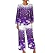 Womens Christmas Pajama Sets Long Sleeve Printed Crew Neck Shirts Pants Sleepwear Suit Fashion Comfy Festival Pajama Purple