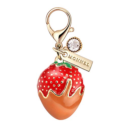 MC110 3D Strawberry Lobster Clasp Charm Pendant with Pouch Bag (Red,1 piece)