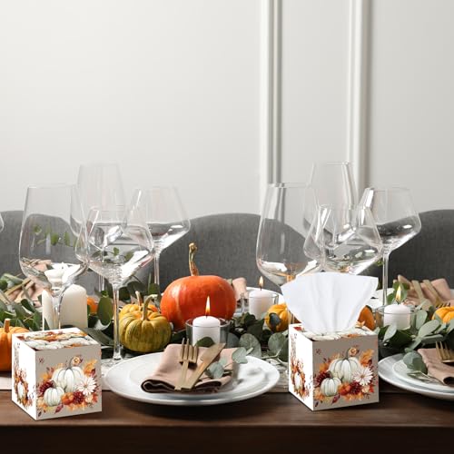 Image of Fourluoo 12 Pack Fall Pumpkin Facial Tissues Cube Face Boxes 600 Sheets 3 Ply Small Fall Square Tissues Bulk for Thanksgiving Day Autumn Harvest Car Bedroom Party Supplies