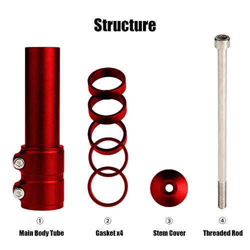 Kbrotech Bike Fork Stem Extender Bicycle Stem Riser Handlebar Stem Neck Riser with Hex Key for Mountain Bike, Road Bike, MTB (RED)