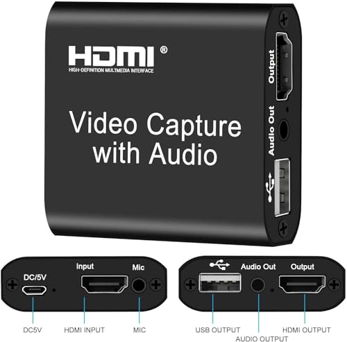 Image of 4K HDMI Video Capture Card with 3.5mm Audio Output Mic Input for Zoom Meeting Game Recording Support USB 3.0 PC Live Streaming Broadcast YouTube Live