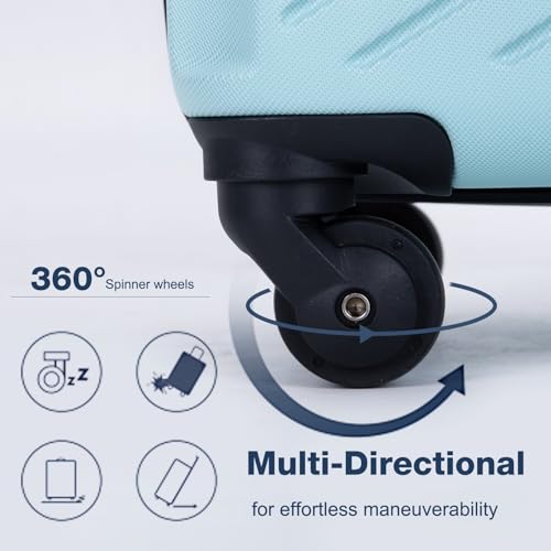 ABS Lightweight 3 Piece Luggage Set - Hard Shell Suitcases with 4 Wheels, Lock & Hooks - Green (20/24/28 Inch)2