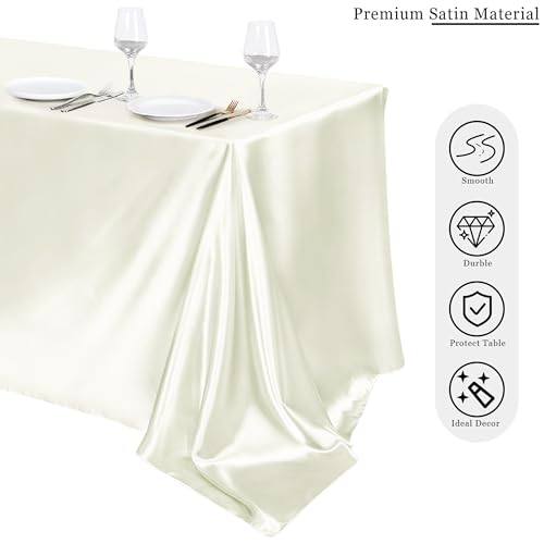 Image of TURSTIN 4 Pack Ivory Satin Tablecloth, 102 x 58 Inch Overlay Table Cover