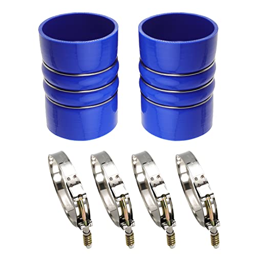 Image of Silicone Charge Air Cooler Hump Hose Boot Set 4 inch X 6 inch 4 inch with T Bolt Clamp Blue (Pack of 2)