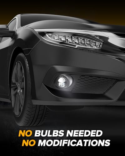 New LED Fog Lights Assembly Compatible with Honda Sedan models 2013-2021 Civic, 2015-2020 Fit, 2019-2020 HR-V, 2013-2015 Accord Replacement Driving lights Fog Lamps DOT Approved Black 1 Pair - Image 4