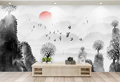 Tapeten Fototapete 3D Effekt Tintenlandschaft Und Vogelwald Wandbilder Tapete Wandtapete Für Schlafzimmer Wohnzimmer Sofa Tv Hintergrund Wanddekoration Cover