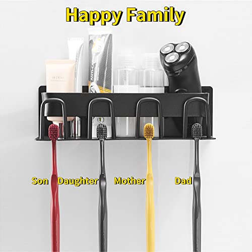 Wall Mounted Toothbrush Holders For Bathrooms Shower Wall Organizer No Drilling For Wall, Space Aluminum Material Black ( 4 Slots ) #TOP4