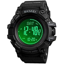 SKMEI Compass Watch Army, Digital Outdoor Sports Watch for Men Women, Pedometer Altimeter Calories Barometer Temperature Waterproof Black