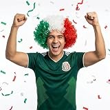 Mexico Flag Colored Afro Wig for Football Fans, 2026 World Soccer Championship Cup Apparel National Flag Costume Wigs for Men and Women Mexico Flag Green Red and White Wig for Football Games Parties