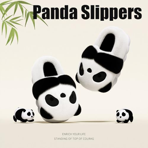 Zureto Plush Panda Slippers Unisex, Women Kids Cute Animal Slippers 3D Cotton House Shoes for Adults2