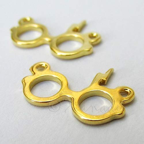 10 Harry Potter Lightning Bolt Glasses Gold Plated Charms DIY Jewelry Making Supply for Charm Pendant Bracelet by Charm Crazy