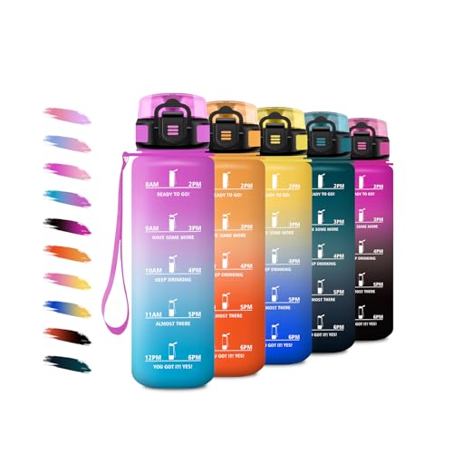 Borraccia Sport 1L, Borraccia con Filtro Senza Perdite, Bottiglia Acqua Sportiva con Indicatore del Tempo, Facile Pulizia, Bottiglia Motivazionale per Scuole, Campeggio, Viaggio, Corsa, Ufficio