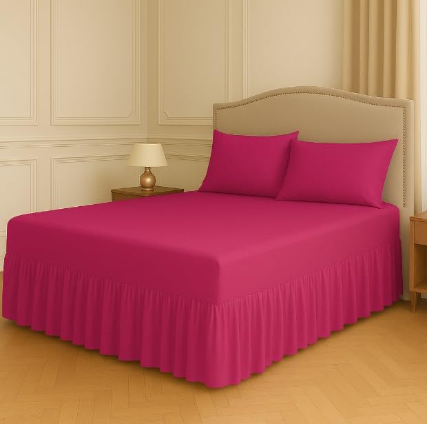 Night Zone Fitted Frilled Valance Sheet King Fuchsia – 25cm Deep Elasticated Sheet with 30cm All-Around Frill – Fits Over Mattress & Down to the Floor – Polycotton Bed Skirt for Bed Base