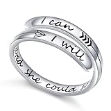 Ladytree Adjustable Inspirational Rings 925 Sterling Silver Stacking Wrap Spiral Twist Statement Band Encouragement Gift for Women Men(She believed she could so she did,I can I will)