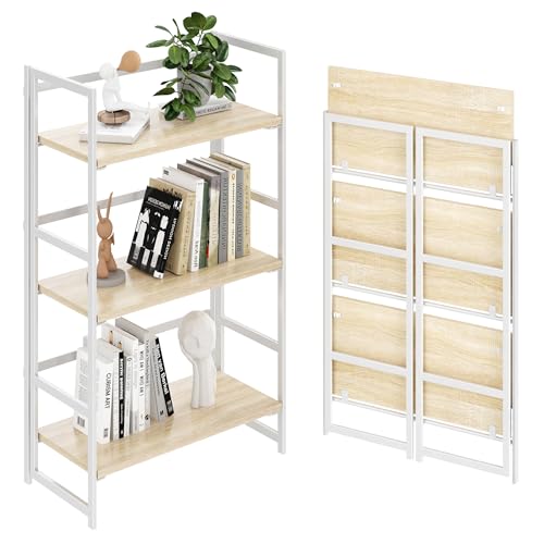 BHG Vintage Multifunctional Folding Bookshelf, No-Assembly Plant Stand Storage Rack Shelves for Home Office (White, 3-Tier) - image 1
