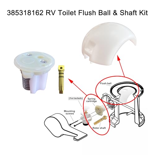 Image of iFJF 385318162 RV Toilet Flush Ball & Shaft Kit for 108 111 Flush Toilet | for 131 168 206 208 248 306 308 348 506 Foot-Flush Models, Premium Brass Rotor Shaft, Anti-Corrosion Build, Lower Repair TCO